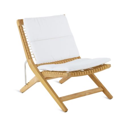 Folding Outdoor Deckchair in Teak and WaProLace with Cushion Made in Italy - Oracle Viadurini
