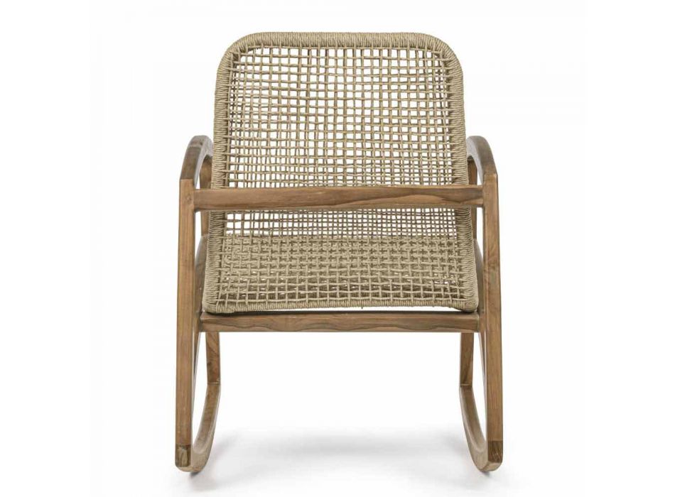 Outdoor Rocking Chair in Teak Wood and Synthetic Fiber Weaving - Tosca Viadurini