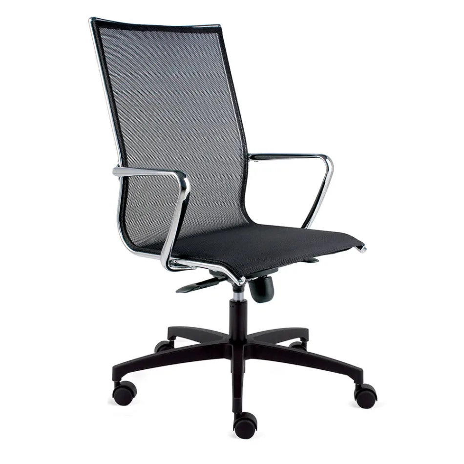 High Ergonomic Swivel Office Chair with Wheels and Armrests - Filanna Viadurini