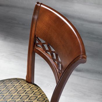 Classic Chair in Beech Wood with Decorated Back and Fabric - Milissa