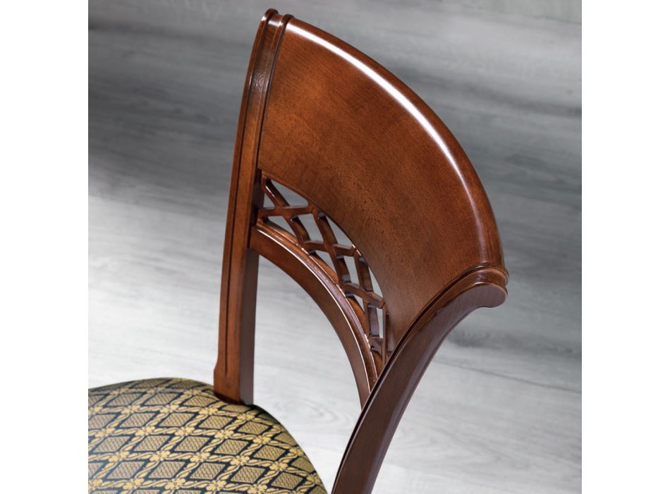 Classic Chair in Beech Wood with Decorated Back and Fabric - Milissa