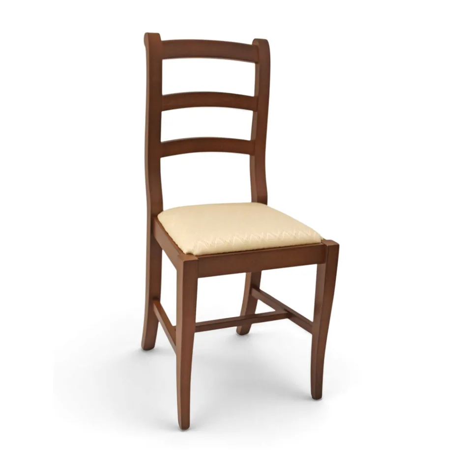 Classic Wooden Chair with Fabric Seat, Made in Italy Design - Baptiste Viadurini