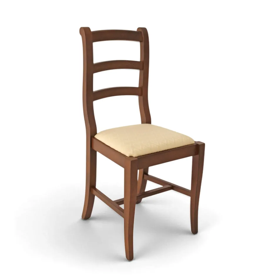 Classic Wooden Chair with Fabric Seat, Made in Italy Design - Baptiste Viadurini