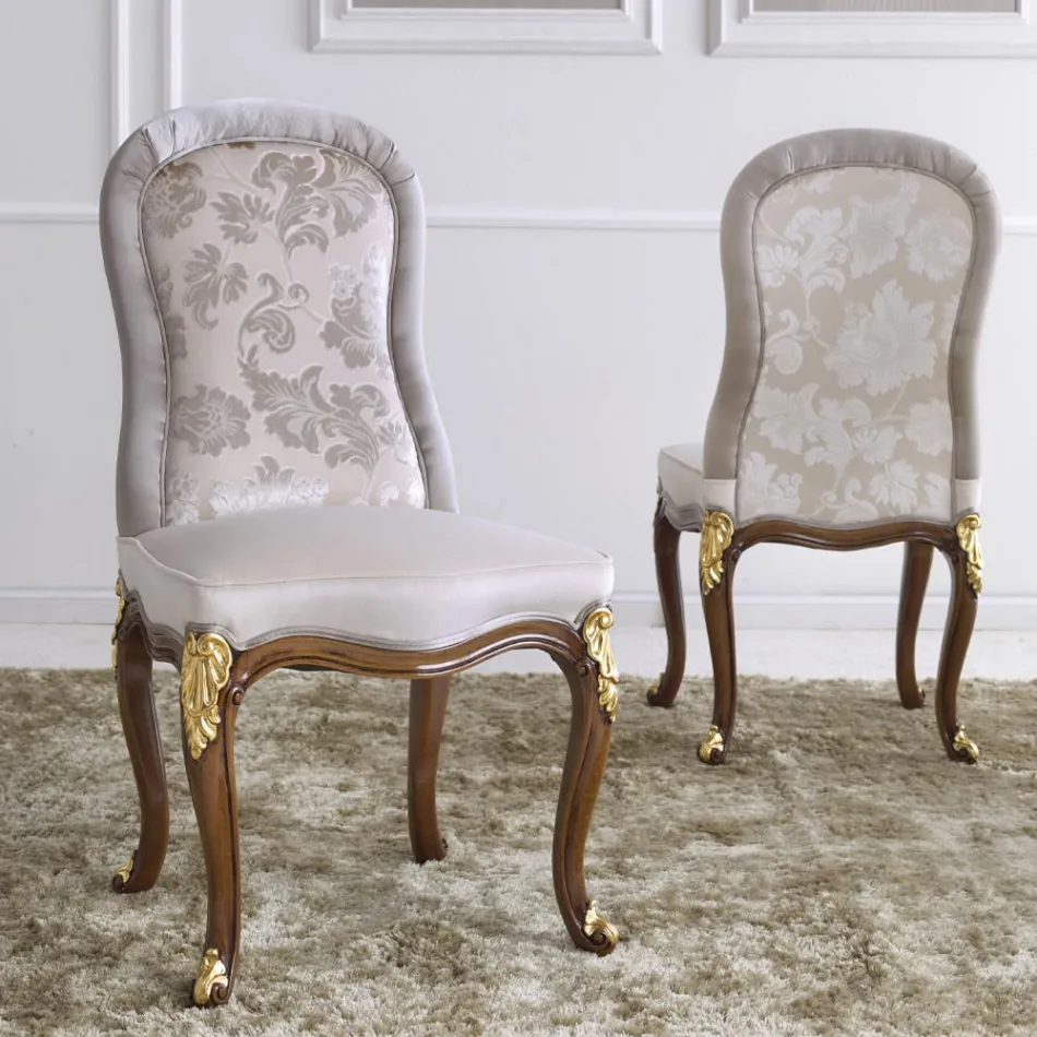 Classic Chair in Walnut Wood and Padded Fabric Made in Italy - Baroque Viadurini