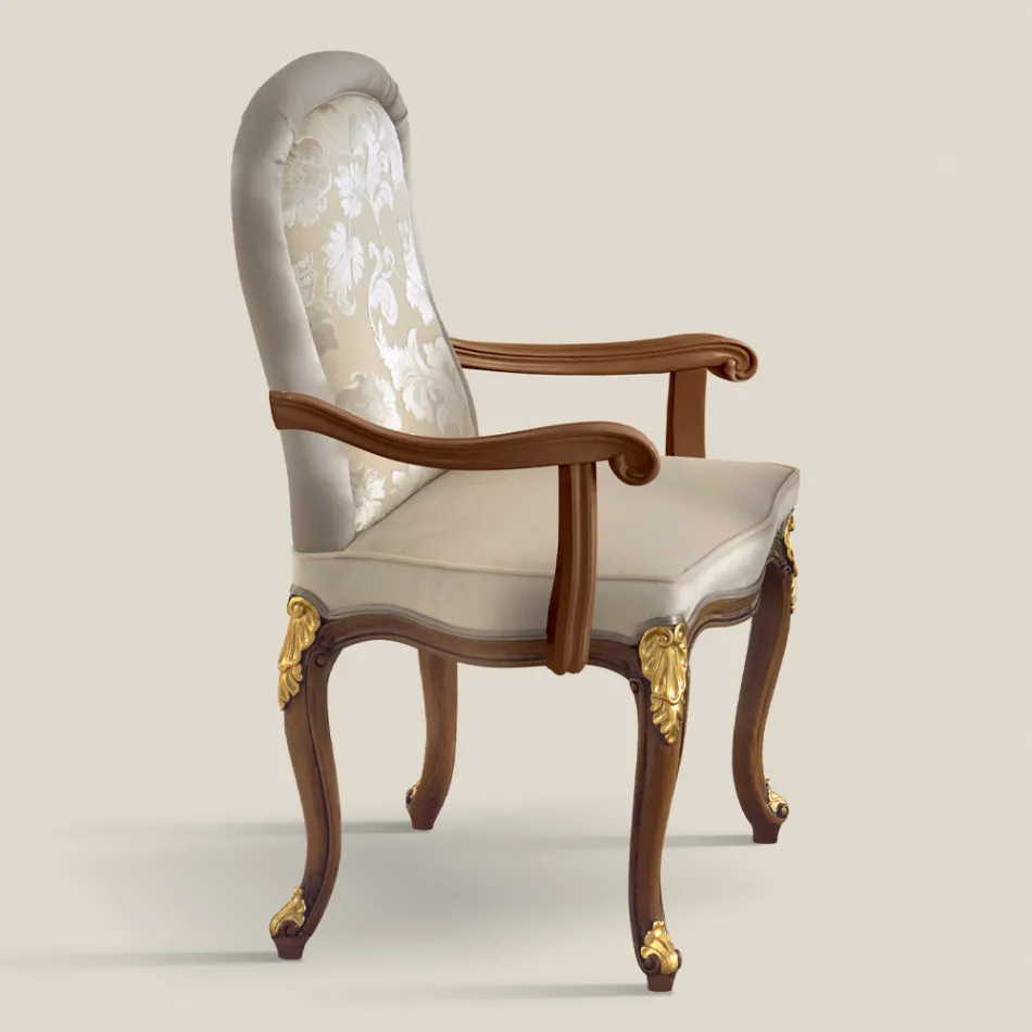 Classic Chair in Walnut Wood and Padded Fabric Made in Italy - Baroque Viadurini