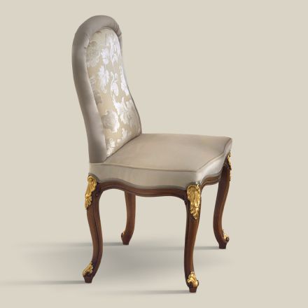 Classic Chair in Walnut Wood and Padded Fabric Made in Italy - Baroque Viadurini