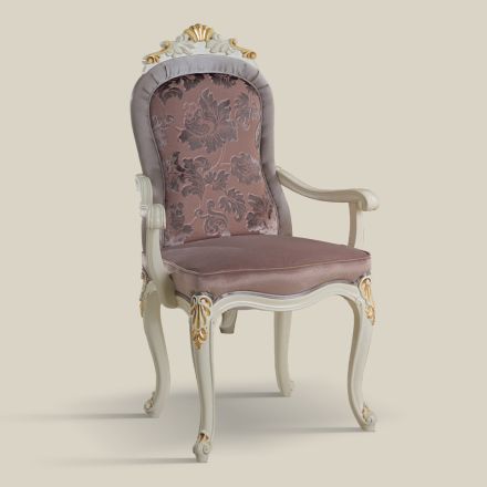Classic Chair White Wood and Upholstered Fabric Made in Italy - Baroque Viadurini