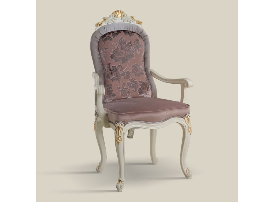 Classic Chair White Wood and Upholstered Fabric Made in Italy - Baroque