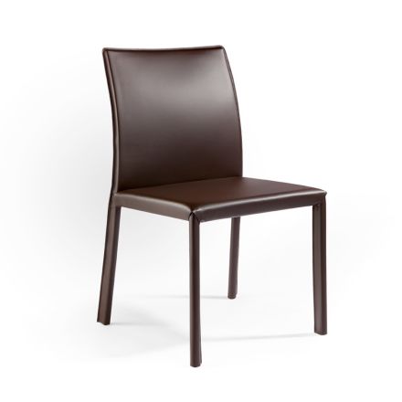 Chair Completely Upholstered in Dark Brown Leather Made in Italy - Pupazzo Viadurini