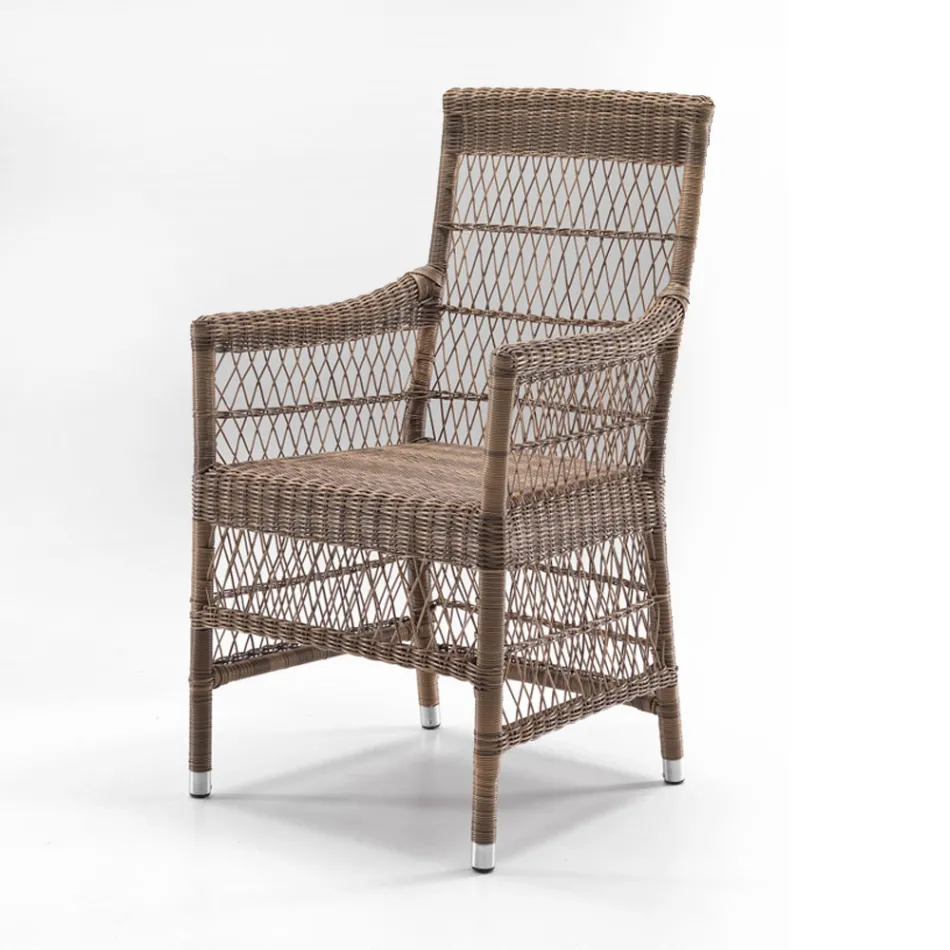 Outdoor Chair with Armrests in Polyrattan - Gigi Viadurini