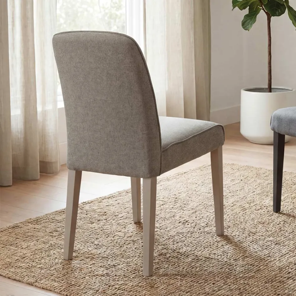 Chair with Wooden Legs and Stain-Resistant Fabric Seat - Kandinsky Viadurini