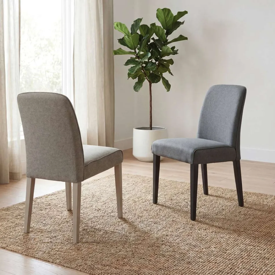 Chair with Wooden Legs and Stain-Resistant Fabric Seat - Kandinsky Viadurini