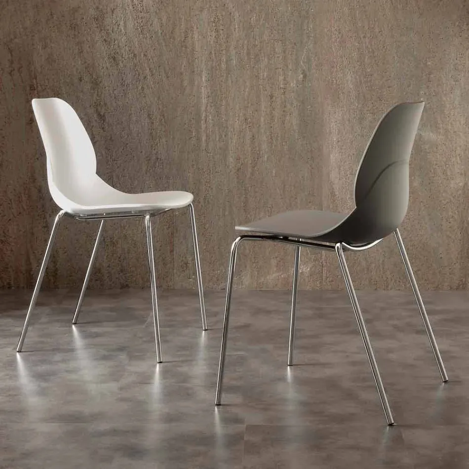 Chair with chromed frame and Licata polypropylene shell Viadurini