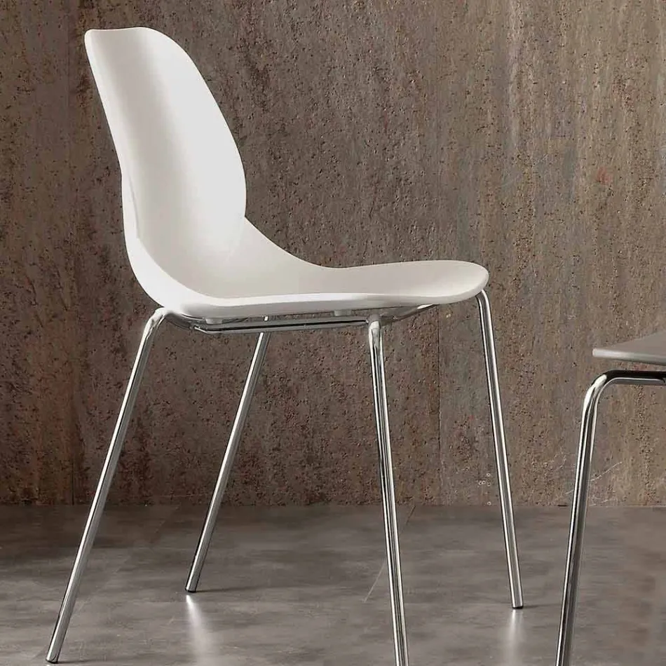 Chair with chromed frame and Licata polypropylene shell Viadurini