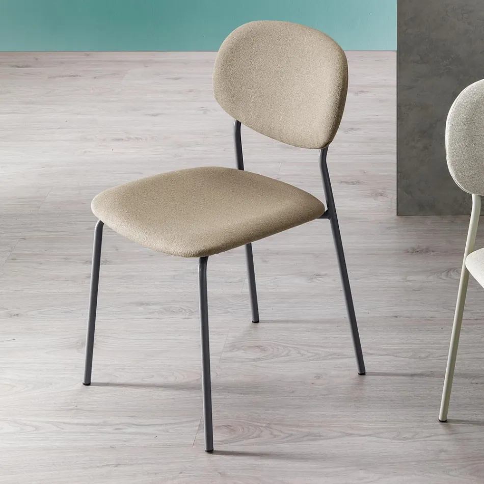 Chair with Metal Structure, Seat and Back in Fabric - Serenella Viadurini