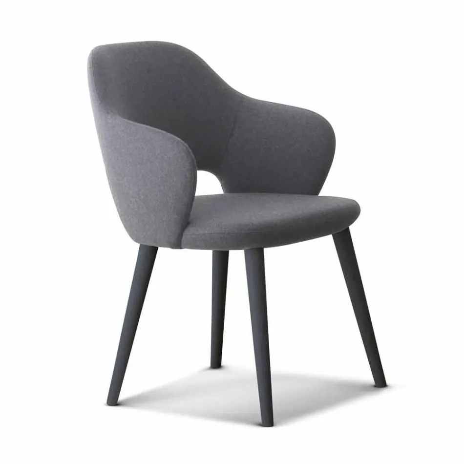 Kitchen Chair with Armrests in Fabric and Wood Made in Italy - Marchesi Viadurini
