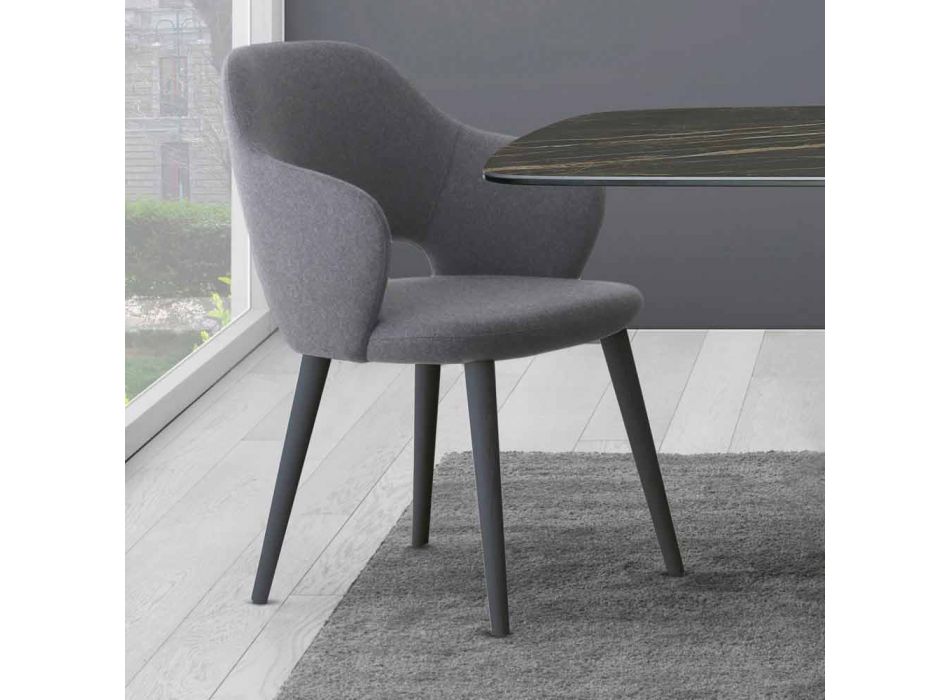 Kitchen Chair with Armrests in Fabric and Wood Made in Italy - Marchesi Viadurini