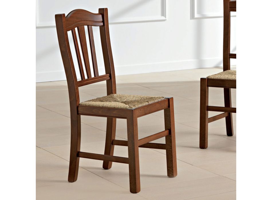 Kitchen Chair in Beech Wood and Straw Italian Classic Design - Hegel Viadurini