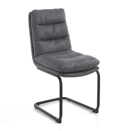Kitchen Chair in Microfiber with Steel Sled Base 2 Pieces - Fortaleza Viadurini