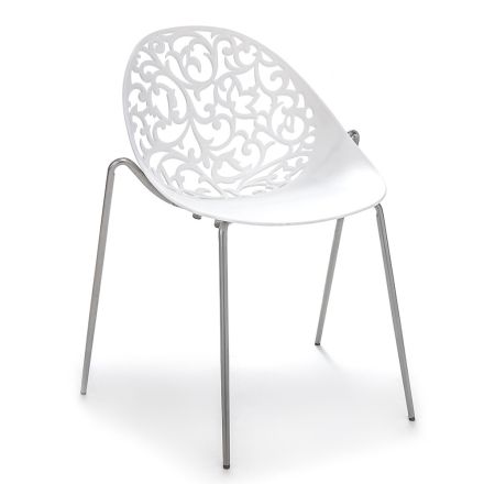 Stackable Kitchen Chair in Matt White Abs and Metal 4 Pieces - Rametta Viadurini