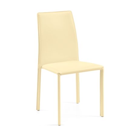 Kitchen Chair in Ivory Leather and Steel Made in Italy - Cigno Viadurini