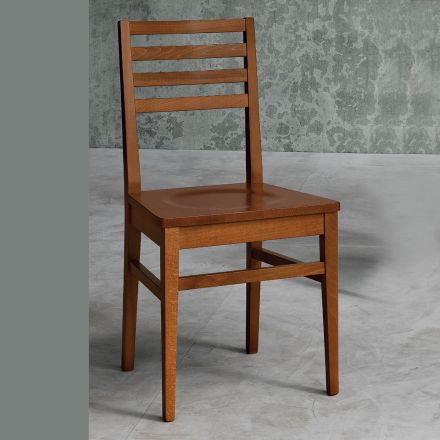 Kitchen Chair in Beech Wood and Seat in Solid Wood - Rabasse Viadurini