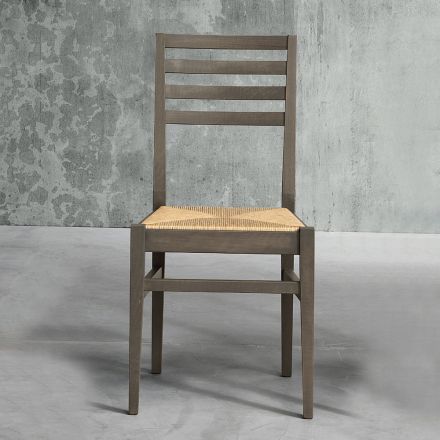Kitchen Chair in Beech Wood and Seat in Corn Straw - Rabasse Viadurini