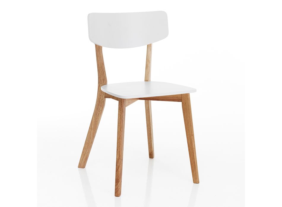 Kitchen Chair in Solid White and Oak Stained Wood 2 Pieces - Tonino Viadurini