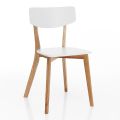 Kitchen Chair in Solid White and Oak Stained Wood 2 Pieces - Tonino