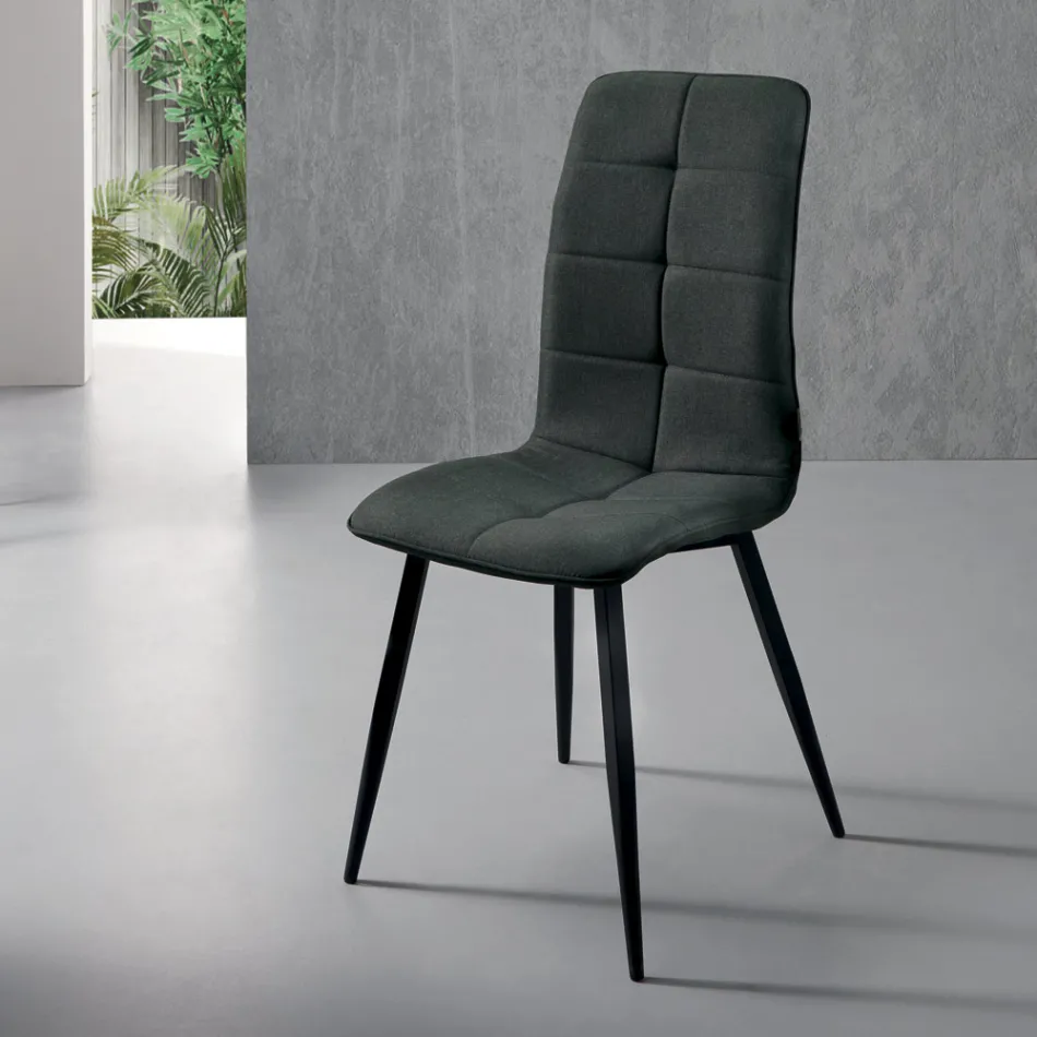 Fabric Kitchen Chair with 4 Piece Black Metal Base - Menegildo Viadurini