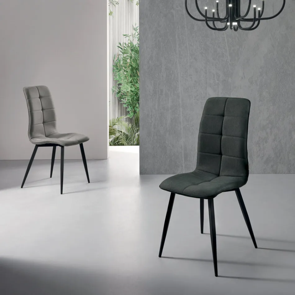 Fabric Kitchen Chair with 4 Piece Black Metal Base - Menegildo Viadurini