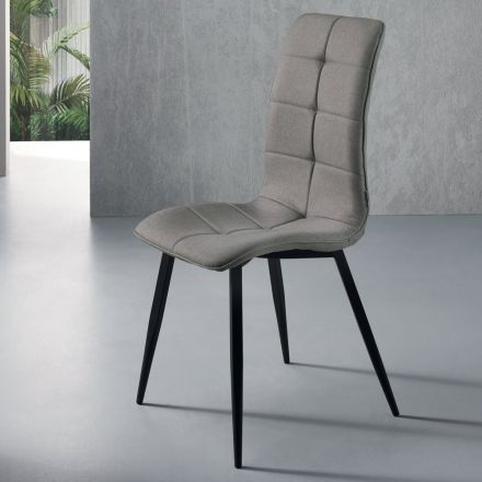 Fabric Kitchen Chair with 4 Piece Black Metal Base - Menegildo Viadurini
