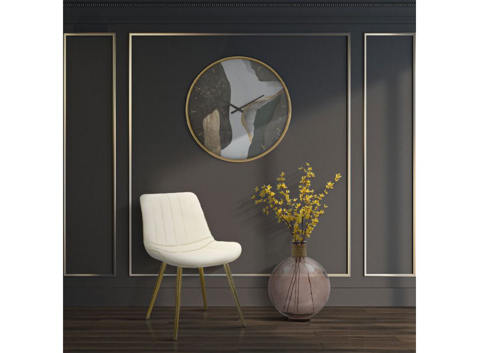 Fabric Kitchen Chair with Golden Metal Legs, 2 Pieces - Ezia Viadurini