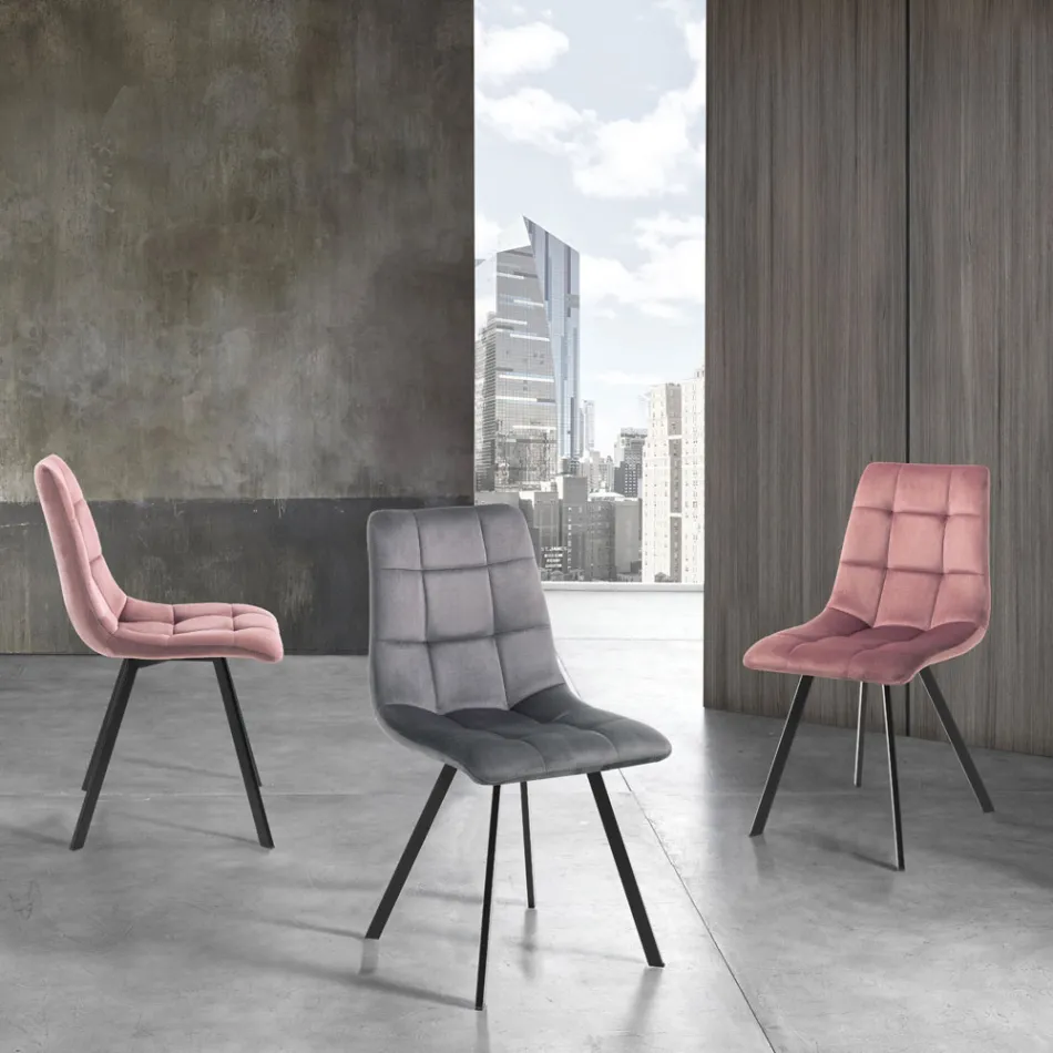 Fabric Kitchen Chair with Black Metal Legs 4 Pieces - Light Blue Viadurini