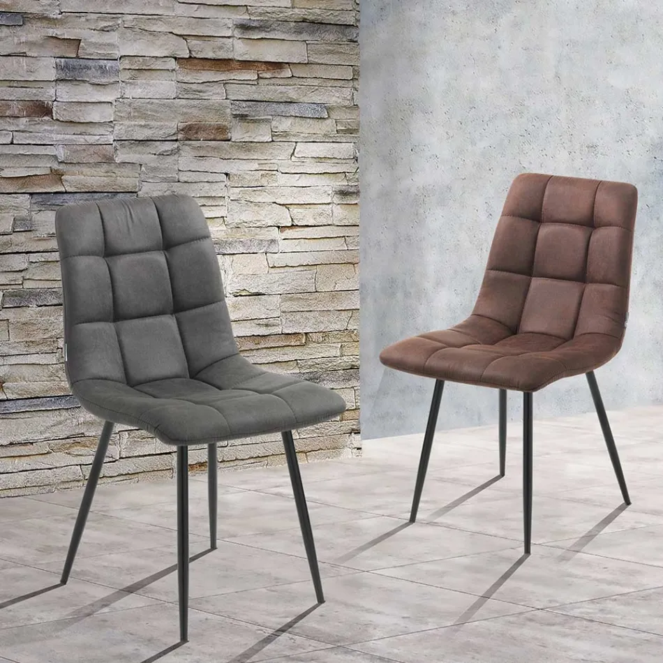 Fabric Kitchen Chair with Black Metal Legs 4 Pieces - Light Blue Viadurini