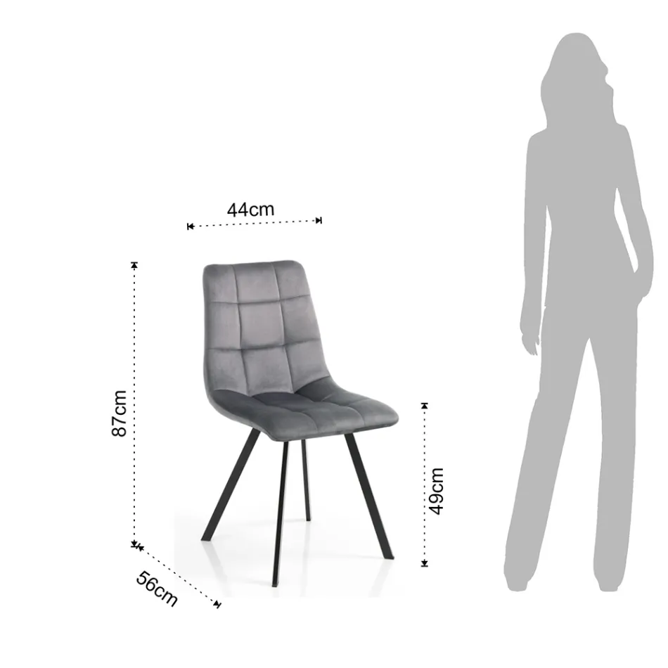 Fabric Kitchen Chair with Black Metal Legs 4 Pieces - Light Blue Viadurini