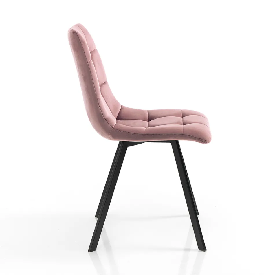 Fabric Kitchen Chair with Black Metal Legs 4 Pieces - Light Blue Viadurini