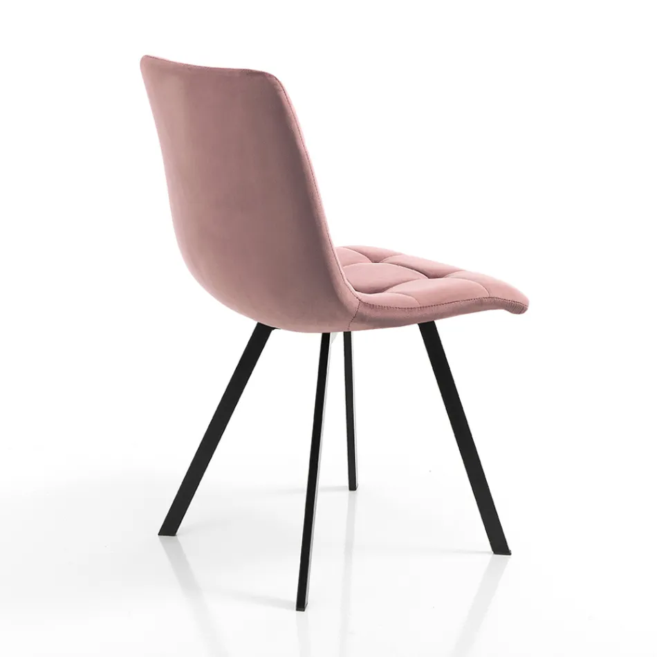 Fabric Kitchen Chair with Black Metal Legs 4 Pieces - Light Blue Viadurini