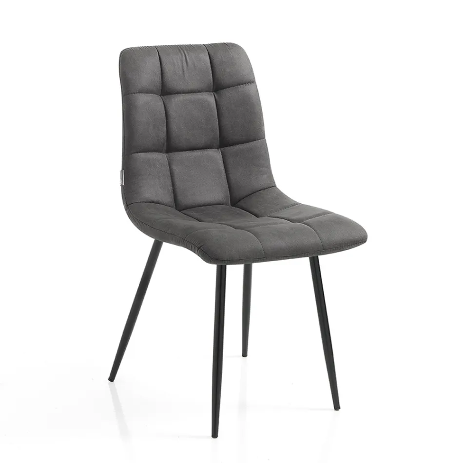 Fabric Kitchen Chair with Black Metal Legs 4 Pieces - Light Blue Viadurini