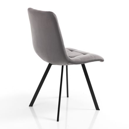 Fabric Kitchen Chair with Black Metal Legs 4 Pieces - Light Blue Viadurini