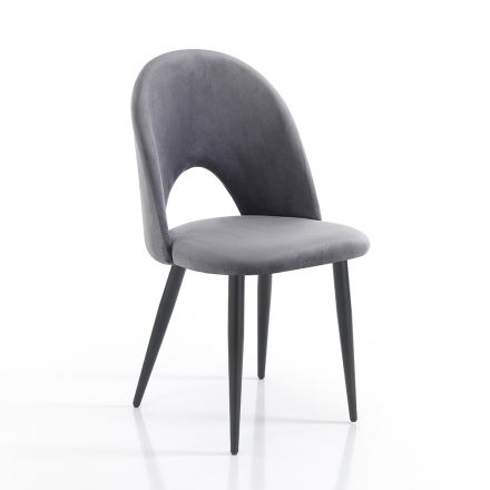 Kitchen Chair in Velvet Effect Fabric and Metal 4 Pieces - Renetta Viadurini