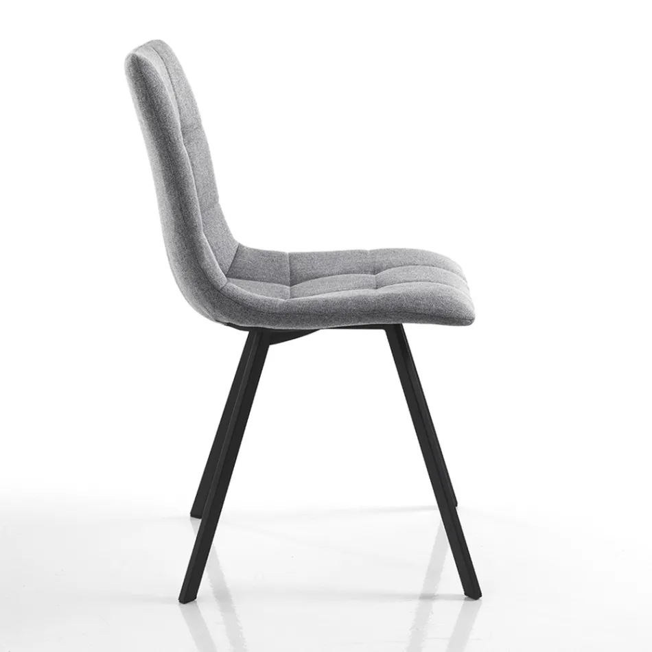 Kitchen Chair in Gray Fabric and Matt Black Steel 4 Pieces - Ventura Viadurini