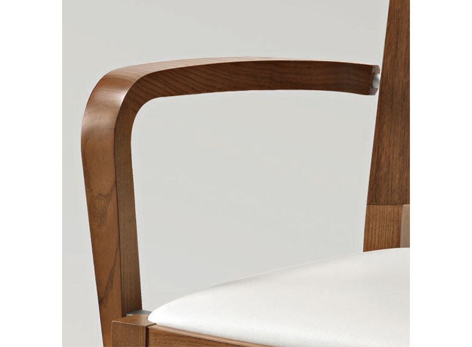 Beech Wood Kitchen Chair Eco-leather Seat with Armrests - Florent