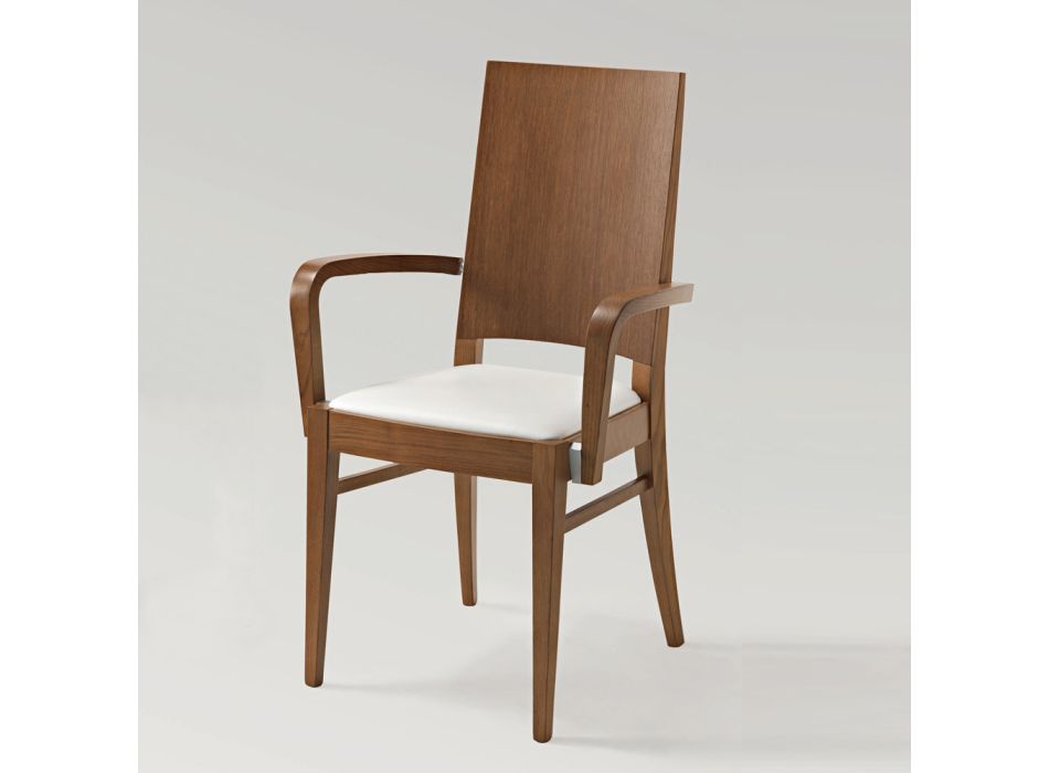 Beech Wood Kitchen Chair Faux Leather Seat with Armrests - Florent Viadurini