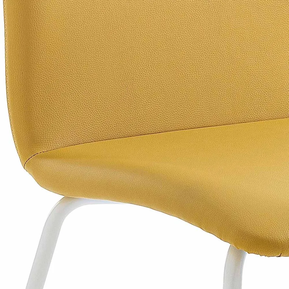 Kitchen or Living Room Chair in Colored Faux Leather and Metal Design - Hermione Viadurini