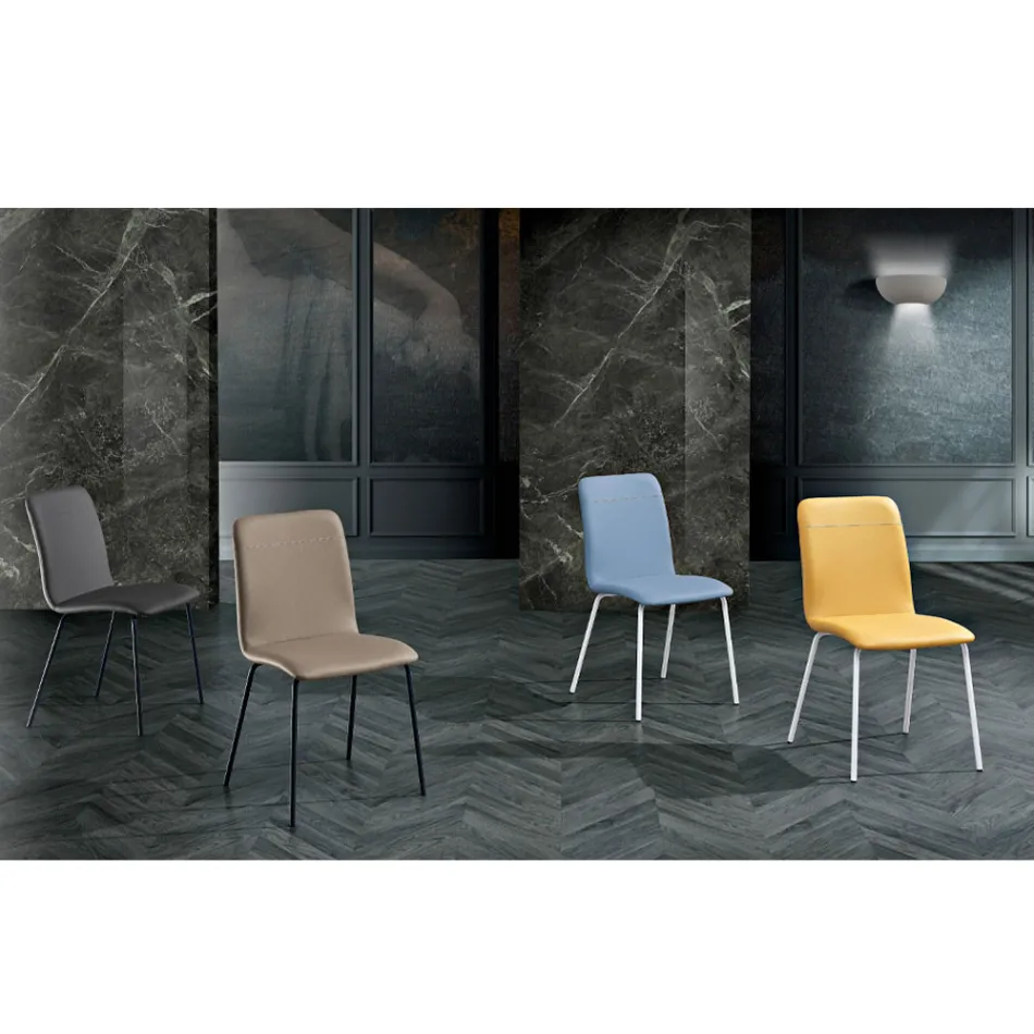 Kitchen or Living Room Chair in Colored Faux Leather and Metal Design - Hermione Viadurini