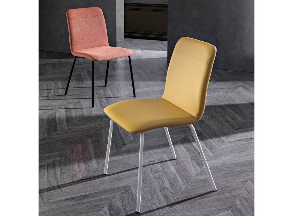 Kitchen or Living Room Chair in Colored Faux Leather and Metal Design - Hermione Viadurini