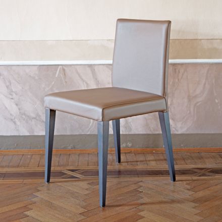 Kitchen Chair Upholstered in Leather with Ash Structure Made in Italy - Sunny Viadurini