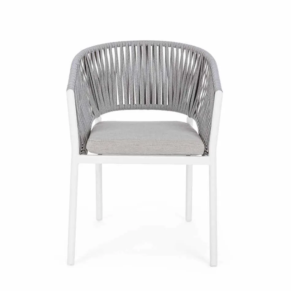 Outdoor Chair with Armrests in White and Gray Aluminum Homemotion - Rubio Viadurini