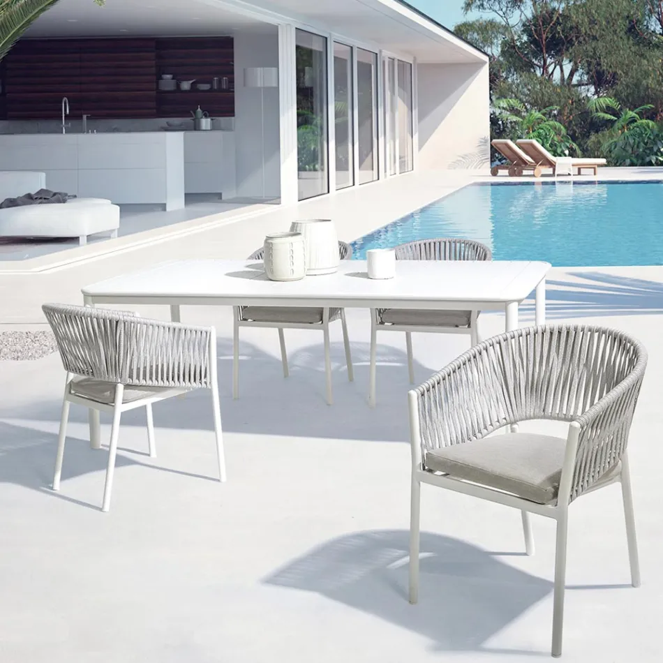 Outdoor Chair with Armrests in White and Gray Aluminum Homemotion - Rubio Viadurini